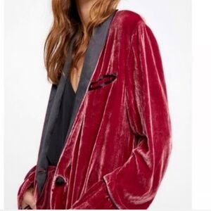 Free People Dark Red Velvet Smoking Jacket